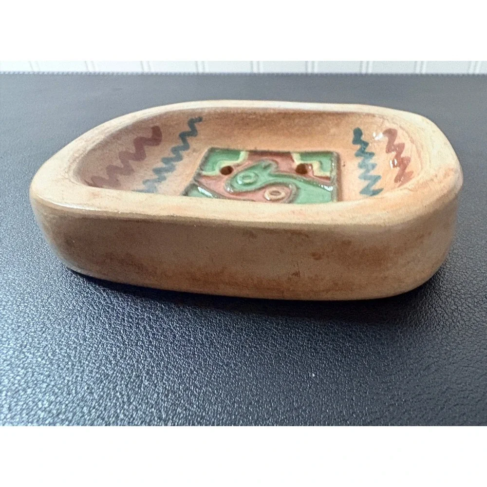 Seminario Peru Ceramic Soap Dish Urubamba Cusco Pottery Hand Painted Bird Art